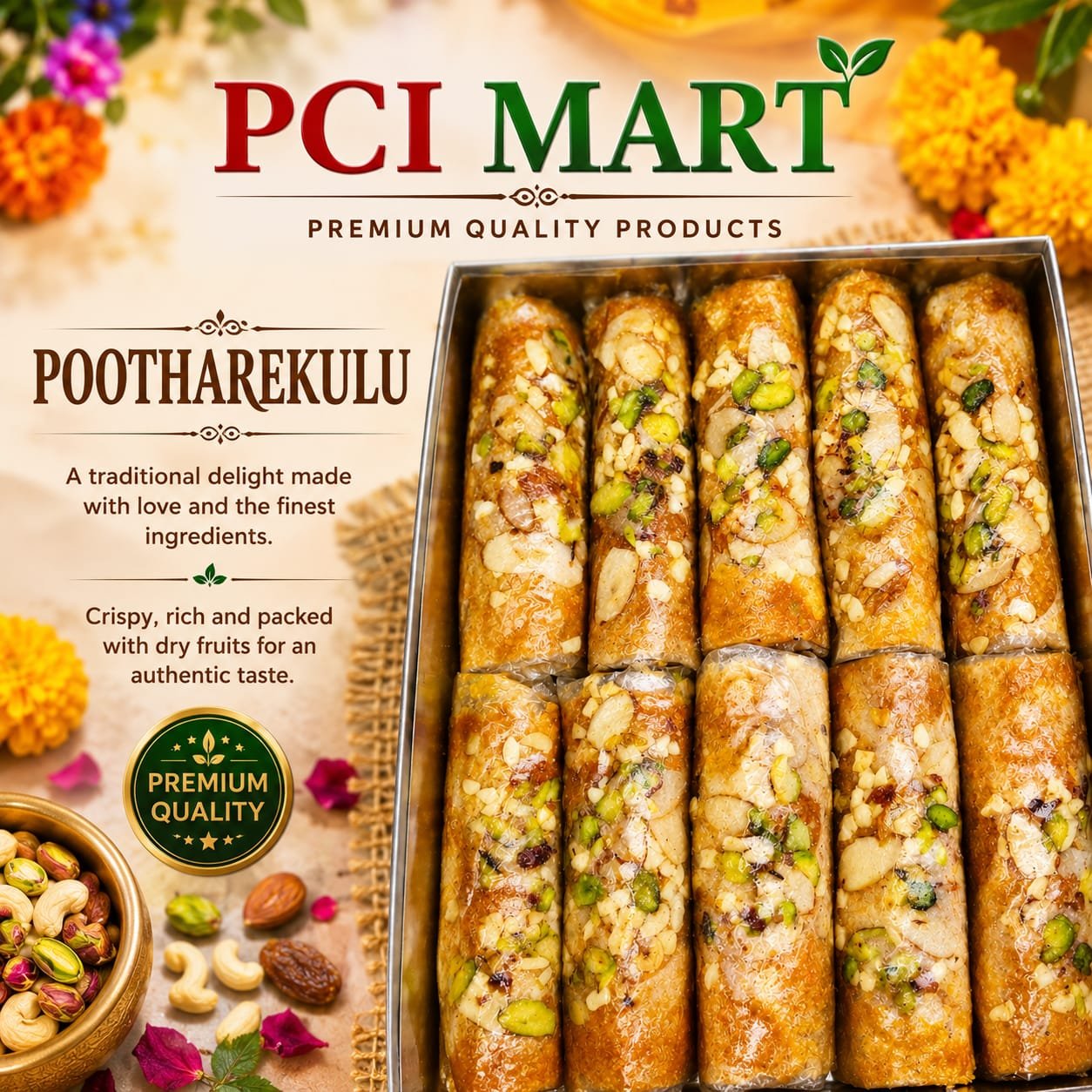 Home dryfruits bellam pootharekulu (5 pieces)