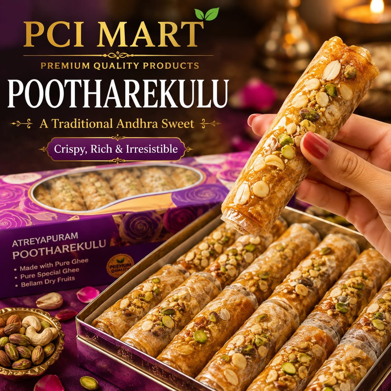 Home dryfruits bellam pootharekulu (5 pieces)