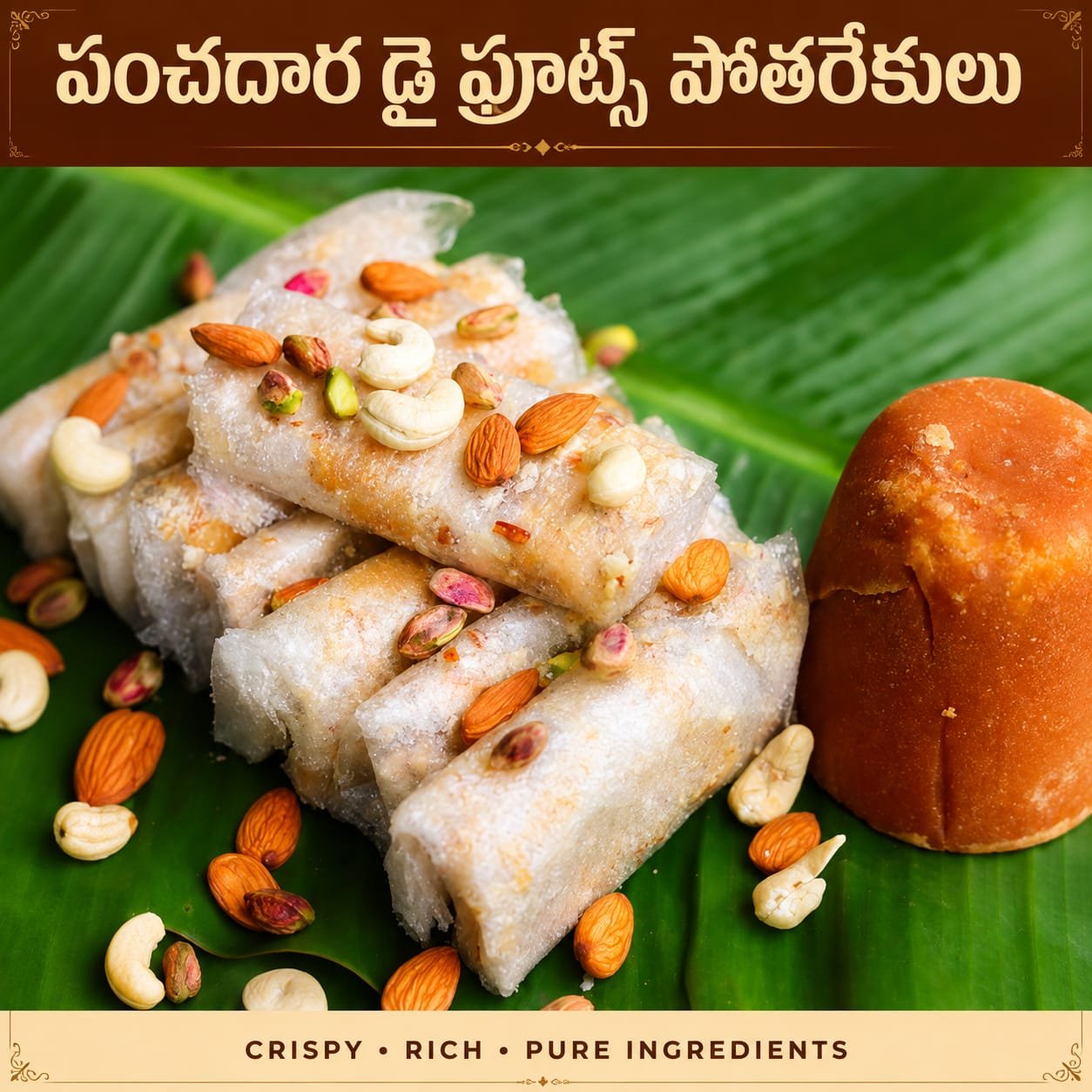 Home pootharekulu sugar dry fruits