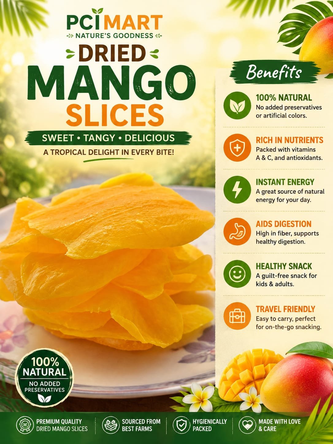 Home dried mango slices